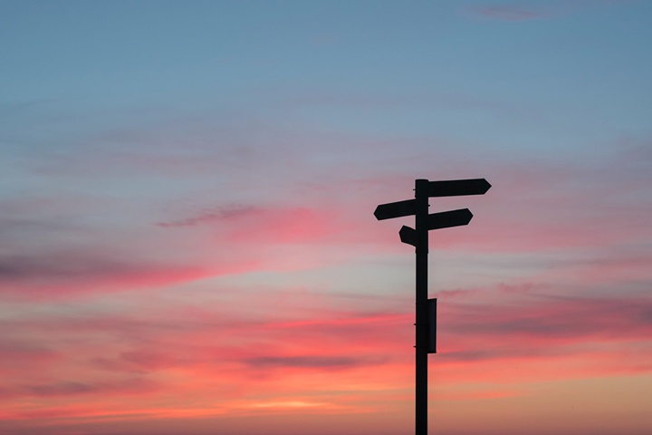 Silhouette of road signage during golden hour