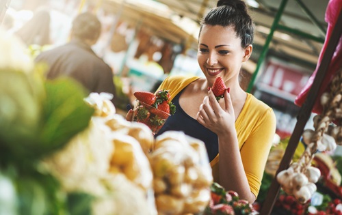 Woman with strawberry